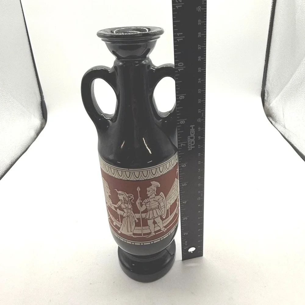 Vintage Black Amphora Vase Greek‎ Roman Figures Red Band Art Decor -scratches
